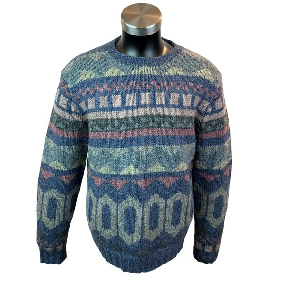 Vintage B.Altman & Co. 100% Shetland Hand Knit Wool Sweater Mens Large Geometric - Picture 8 of 13